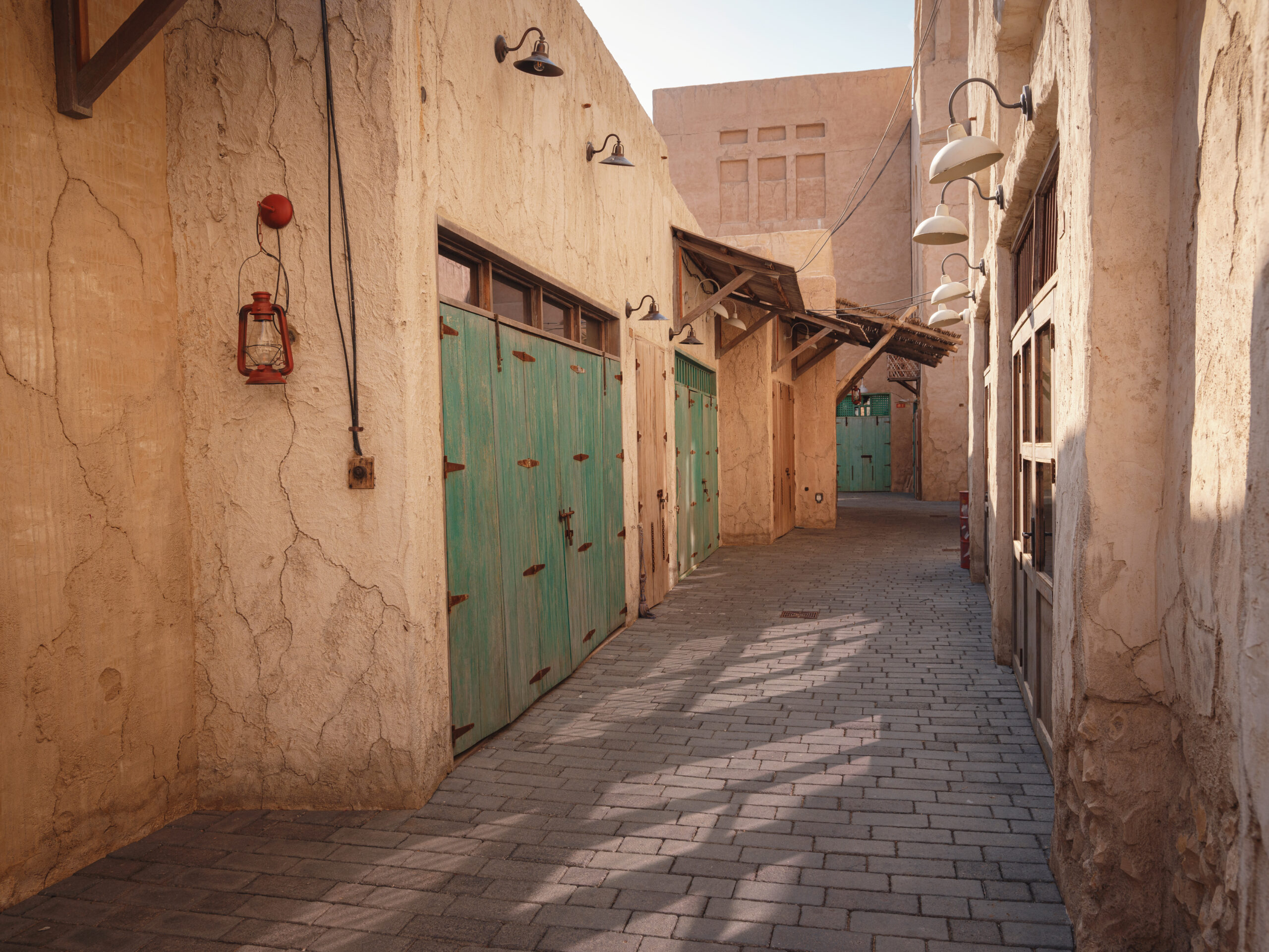Al seef old historical district with traditional Arabic architecture. old buildings and traditional Arabian street.