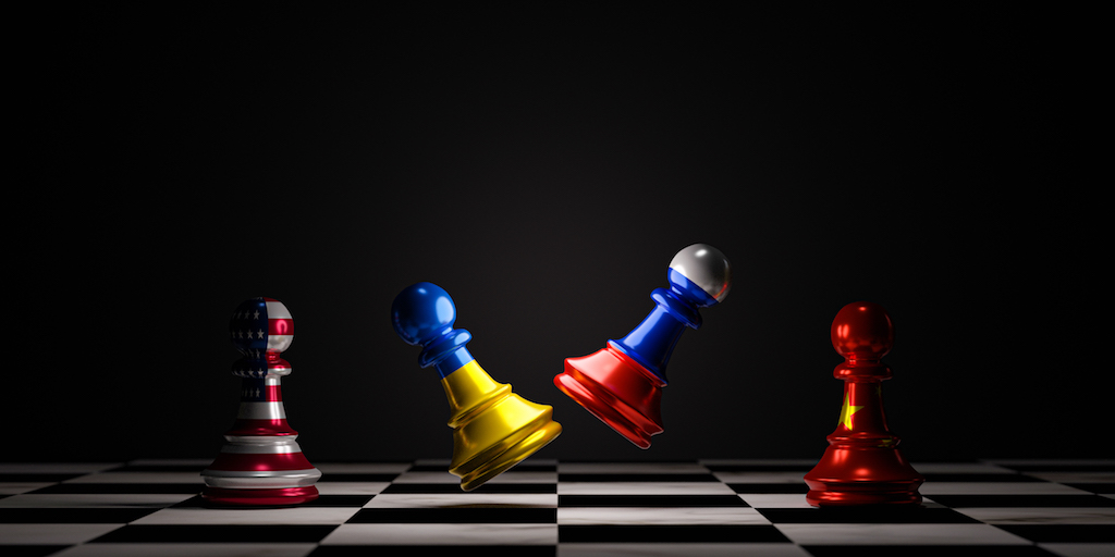 Chess between Russia and Ukraine with USA and China