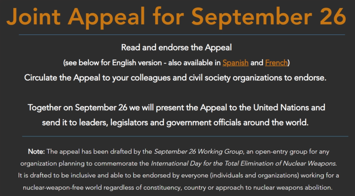 Joint Apeal for September 26