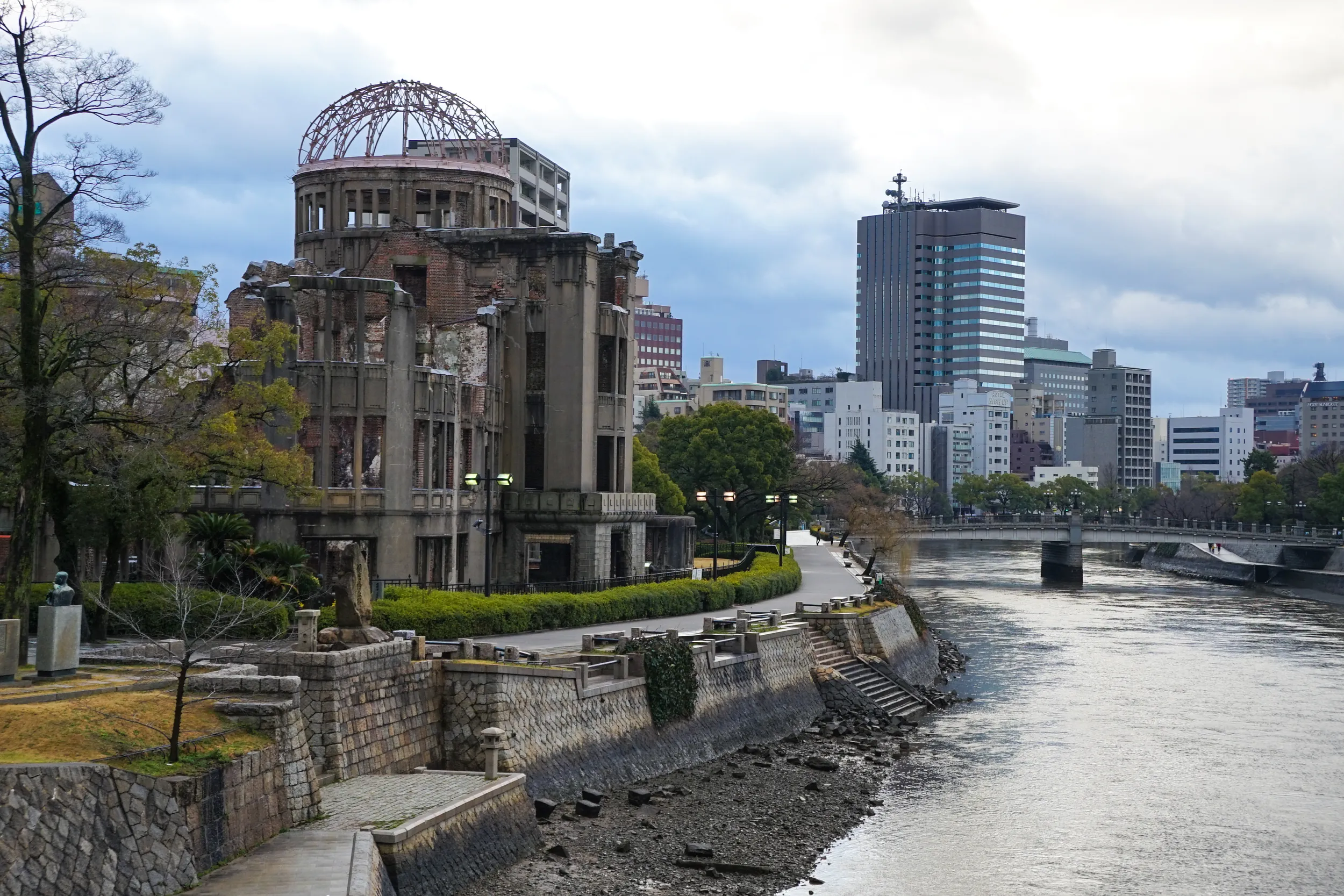 Hiroshima Peace Memorial (Genbaku Dome) along the Motoyasu River in Hiroshima, Japan