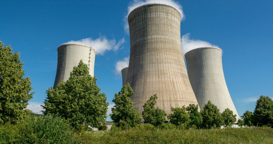 A closeup shot of a nuclear power plant
