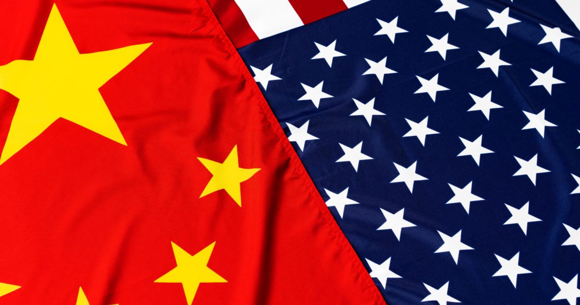 American and Chinese flags, diplomatic crisis concept